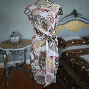 NWT Liz Claiborne 100% Cotton Multicolor Palm Leaf Midi Dress Medium